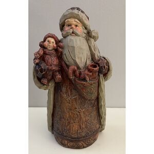 TII Collections Santa Claus Figurine Holding Christmas Doll Toys 9.5" Resin Folk